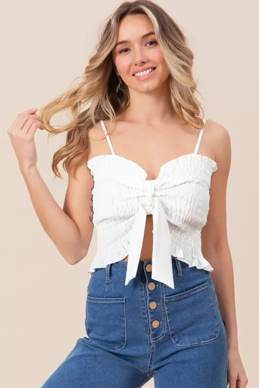 Ruffled Smocked Ribbon Detail Cami online