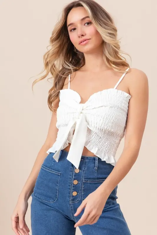 Ruffled Smocked Ribbon Detail Cami online