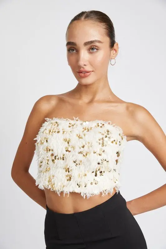 Sequin Feather Tube Top online