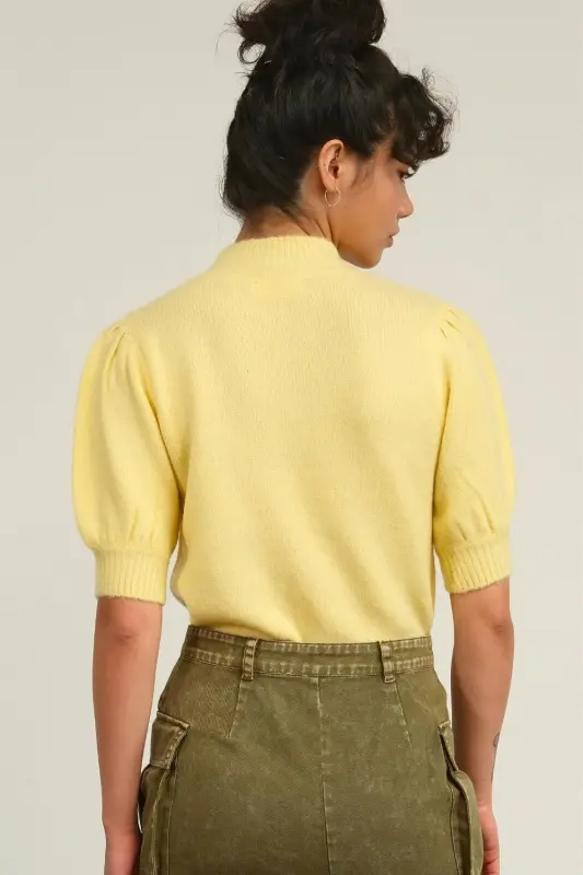 Yellow Mock Neck Puff Sleeve Sweater online